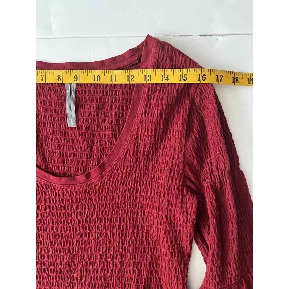 Anthropologie Shirt Womens M Maroon Red Smocked Bell Sleeve Scoop Neck Knit Top